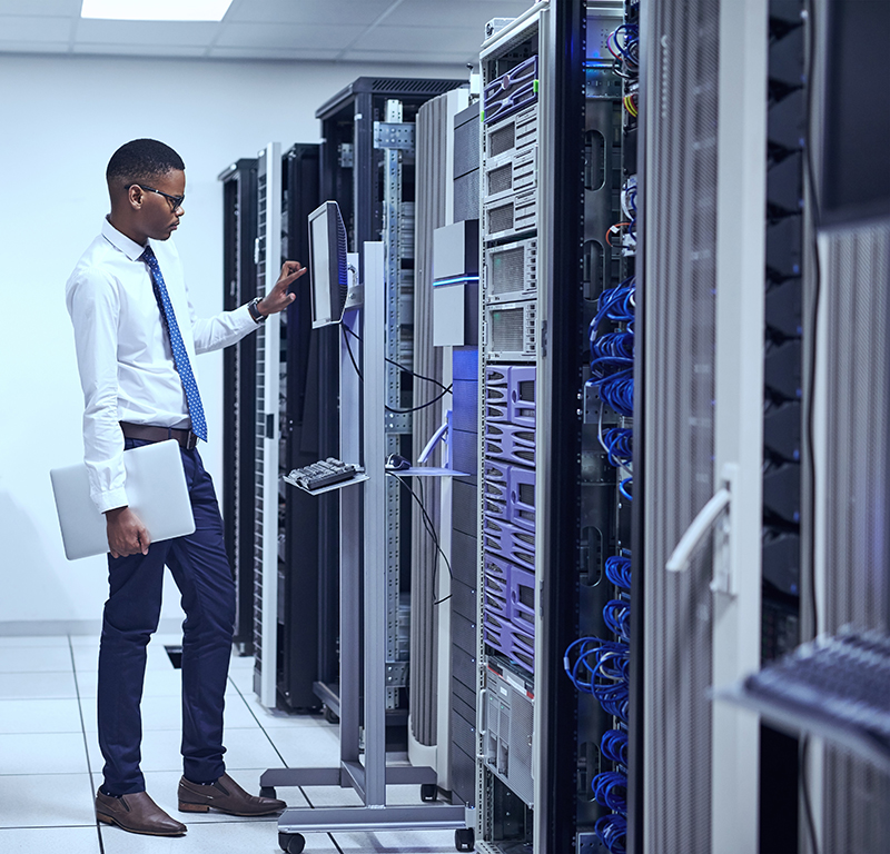 IT technician working and checking if all the servers are up and running