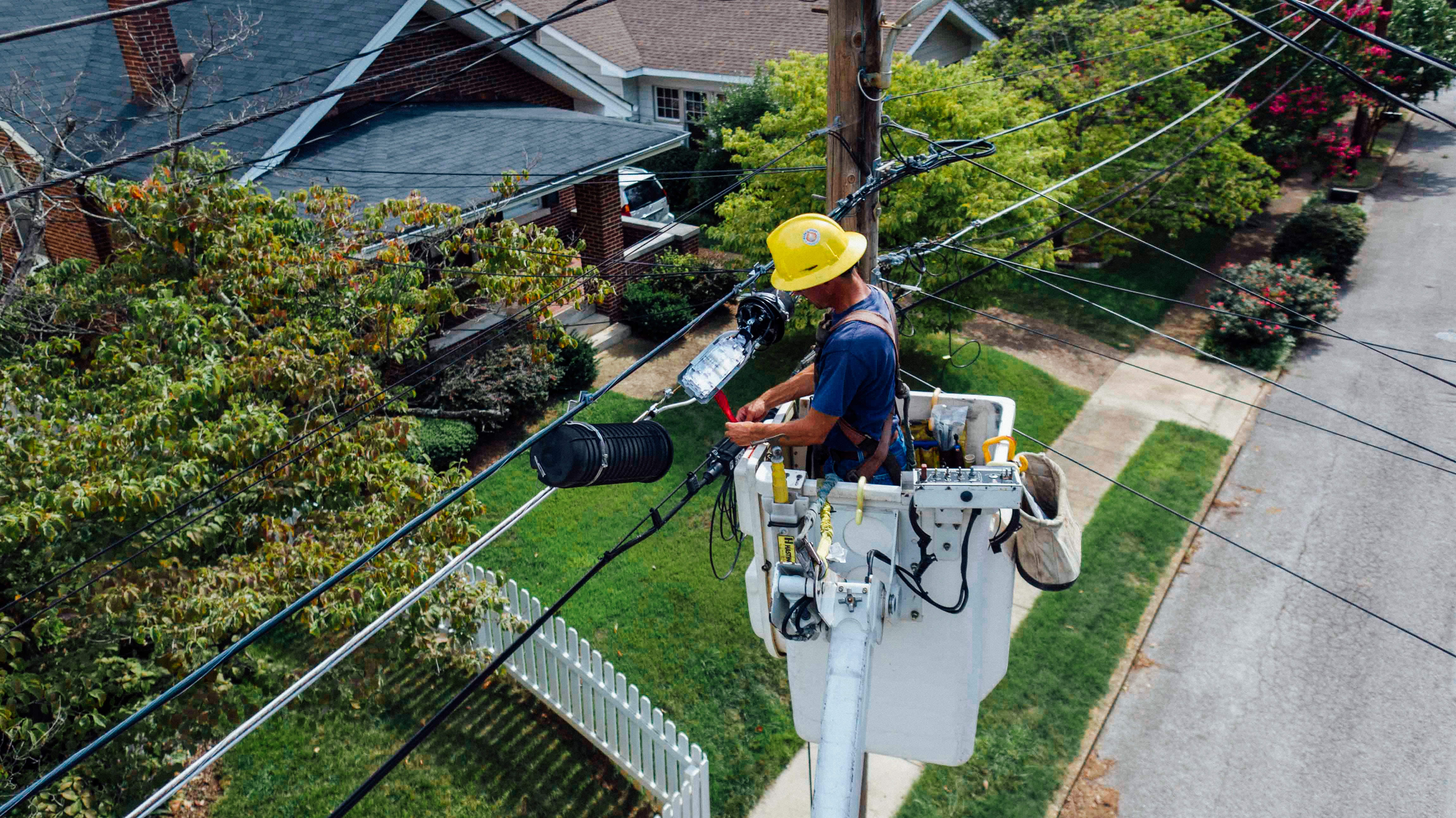 Hydro worker working on power lines